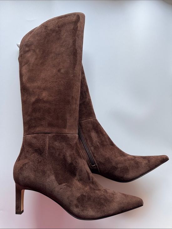 Marc Fisher Shoes - Marc Fisher Esmee Leather Boot
Dark Brown Suede Kitten Heel Tall Boots